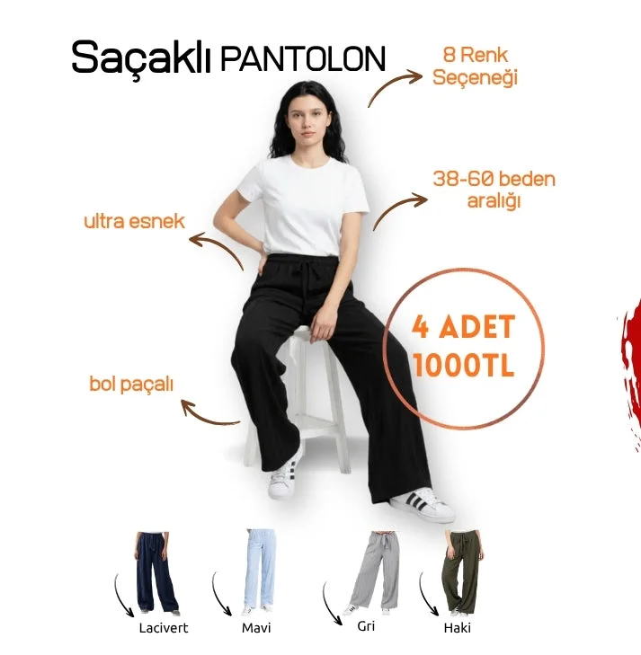 Ultra Esnek Saçaklı Bol Paça Pantolon